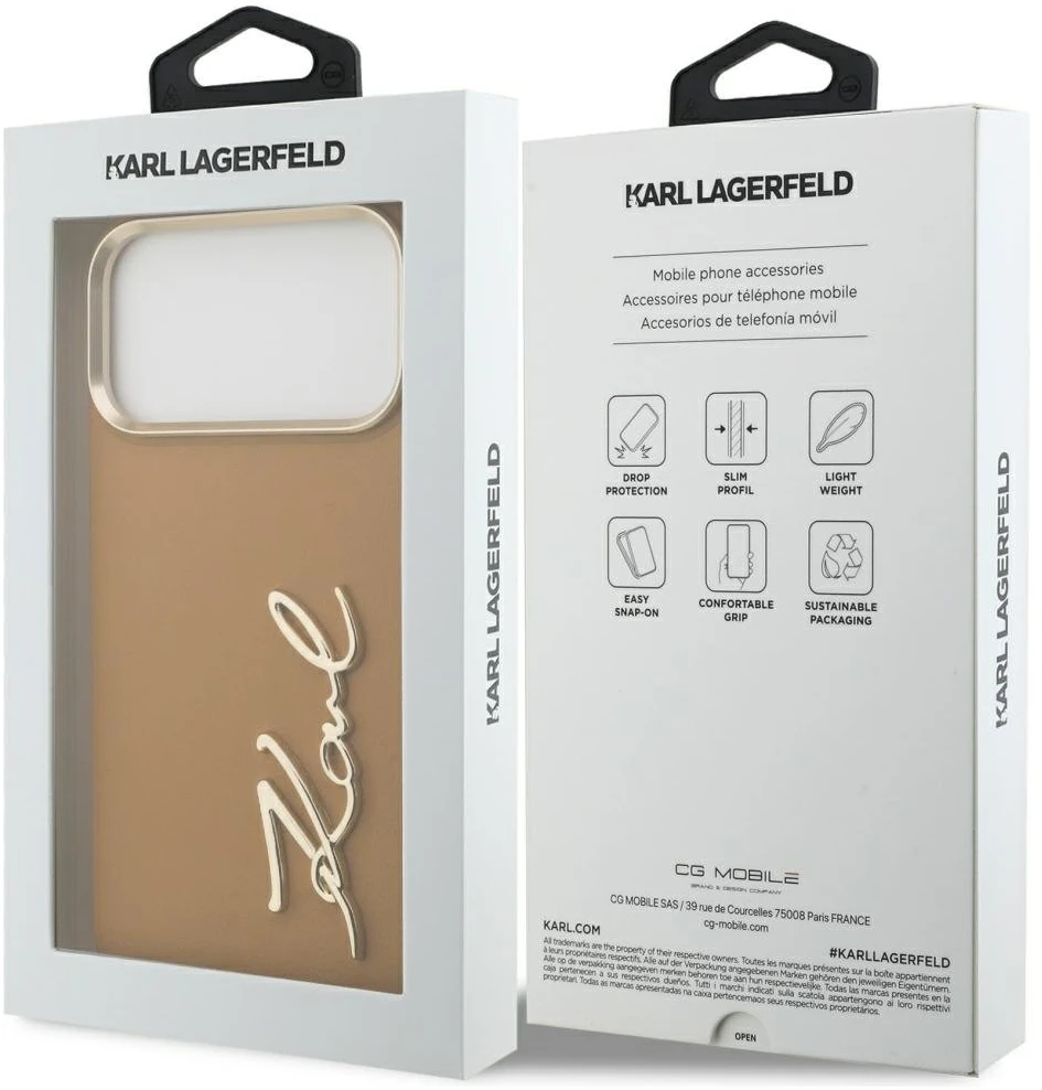 Karl Lagerfeld Karl Script Logo dėklas skirtas Apple iPhone 17 Pro Max rudos spalvos