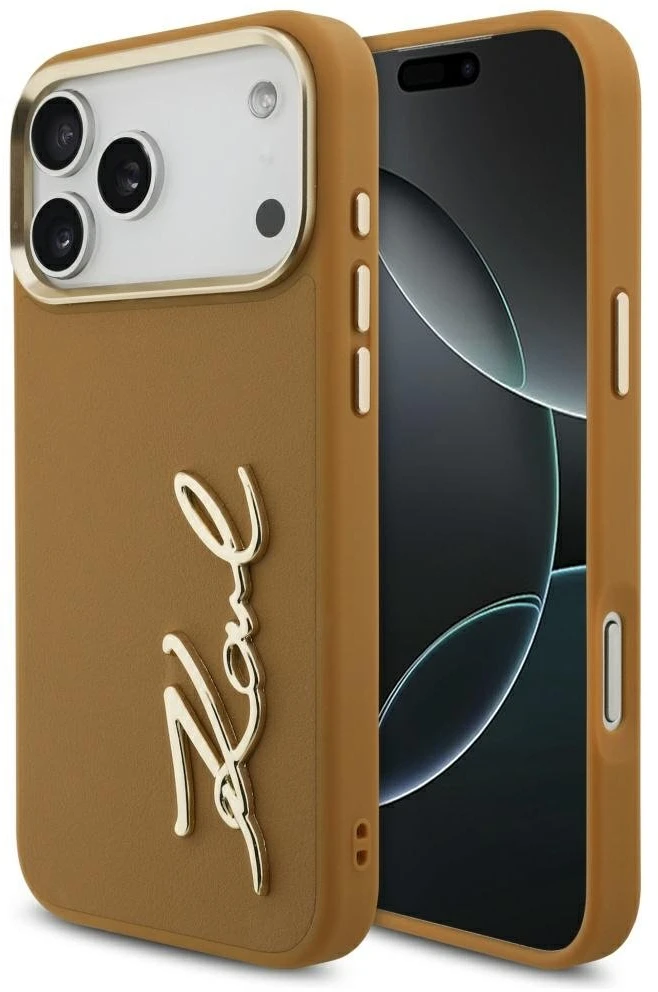 Karl Lagerfeld Karl Script Logo dėklas skirtas Apple iPhone 17 Pro Max rudos spalvos