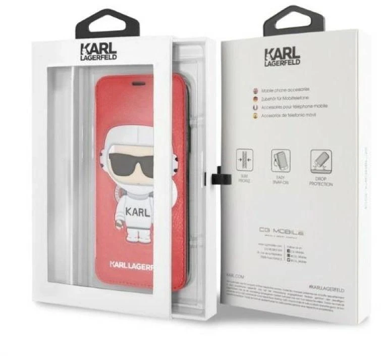 Dėklas Karl Lagerfeld KLFLBKPXKSCORE Apple iPhone X XS knygelė raudona Karl Space Cosmonaut
