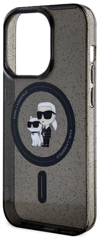 Karl Lagerfeld KLHMP15LHGKCNOK iPhone 15 Pro 6.1″ juodos spalvos kietas dėklas Karl&Choupette Glitter MagSafe