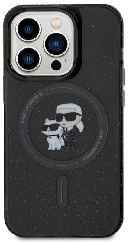 Karl Lagerfeld KLHMP15LHGKCNOK iPhone 15 Pro 6.1″ juodos spalvos kietas dėklas Karl&Choupette Glitter MagSafe
