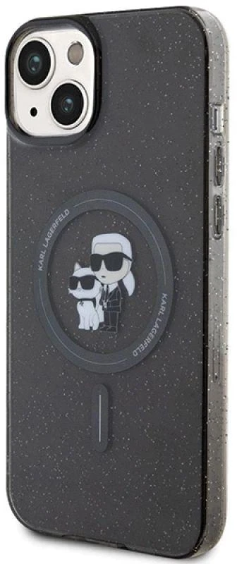 Karl Lagerfeld KLHMP15SHGKCNOK Apple iPhone 15/ 14 / 13 6.1″ juodos spalvos kietas dėklas Karl&Choupette Glitter