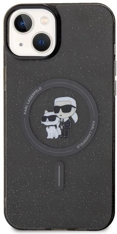 Karl Lagerfeld KLHMP15SHGKCNOK Apple iPhone 15/ 14 / 13 6.1″ juodos spalvos kietas dėklas Karl&Choupette Glitter