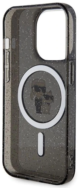 Karl Lagerfeld KLHMP15LHGKCNOK iPhone 15 Pro 6.1″ juodos spalvos kietas dėklas Karl&Choupette Glitter MagSafe