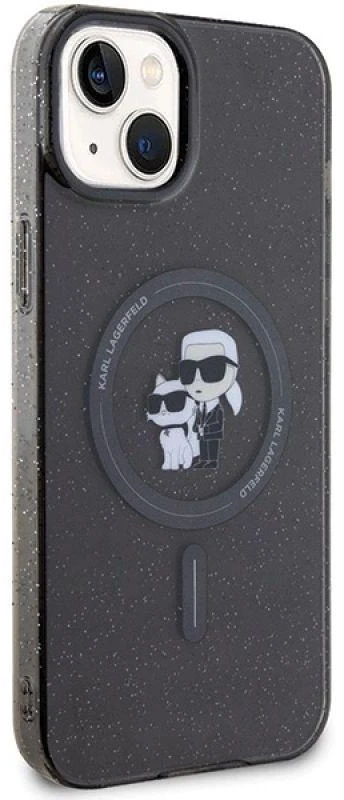 Karl Lagerfeld KLHMP15SHGKCNOK Apple iPhone 15/ 14 / 13 6.1″ juodos spalvos kietas dėklas Karl&Choupette Glitter