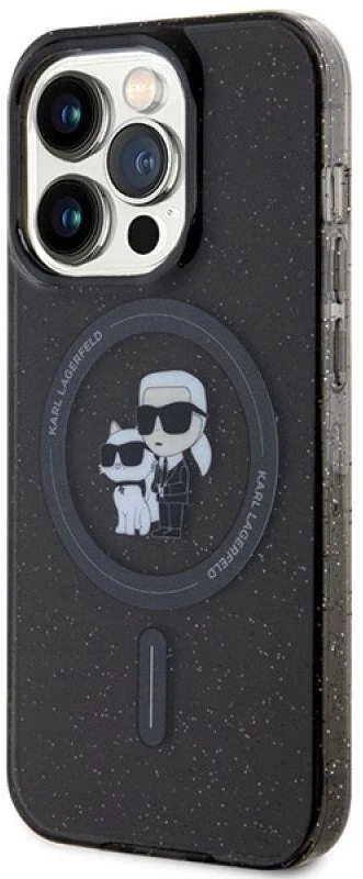 Karl Lagerfeld KLHMP15LHGKCNOK iPhone 15 Pro 6.1″ juodos spalvos kietas dėklas Karl&Choupette Glitter MagSafe