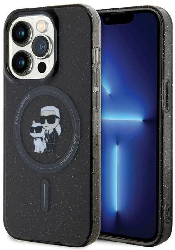 Karl Lagerfeld KLHMP15LHGKCNOK iPhone 15 Pro 6.1″ juodos spalvos kietas dėklas Karl&Choupette Glitter MagSafe