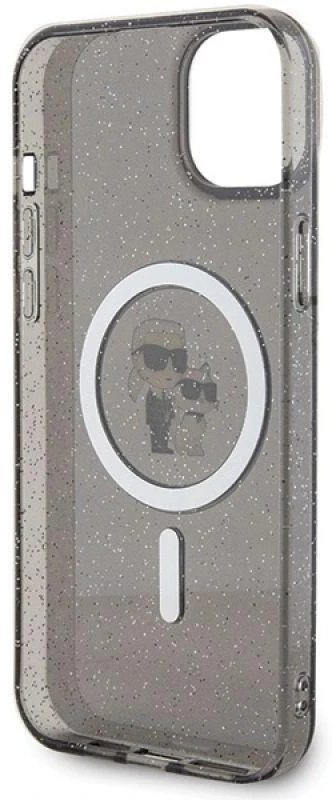 Karl Lagerfeld KLHMP15SHGKCNOK Apple iPhone 15/ 14 / 13 6.1″ juodos spalvos kietas dėklas Karl&Choupette Glitter