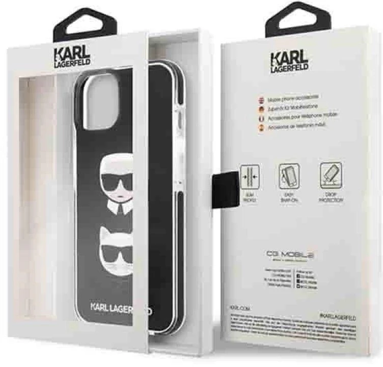 Karl Lagerfeld KLHCP13MTPE2TK Apple iPhone 13/ 14 / 15 6,1″ kietas dėklas juodos spalvos Karl&Choupette Head