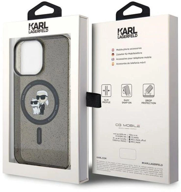 Karl Lagerfeld dėklas iPhone 15 Pro Max 6,7 KLHMP15XHGKCNOK juodas HC Magsafe IML KC Glitter