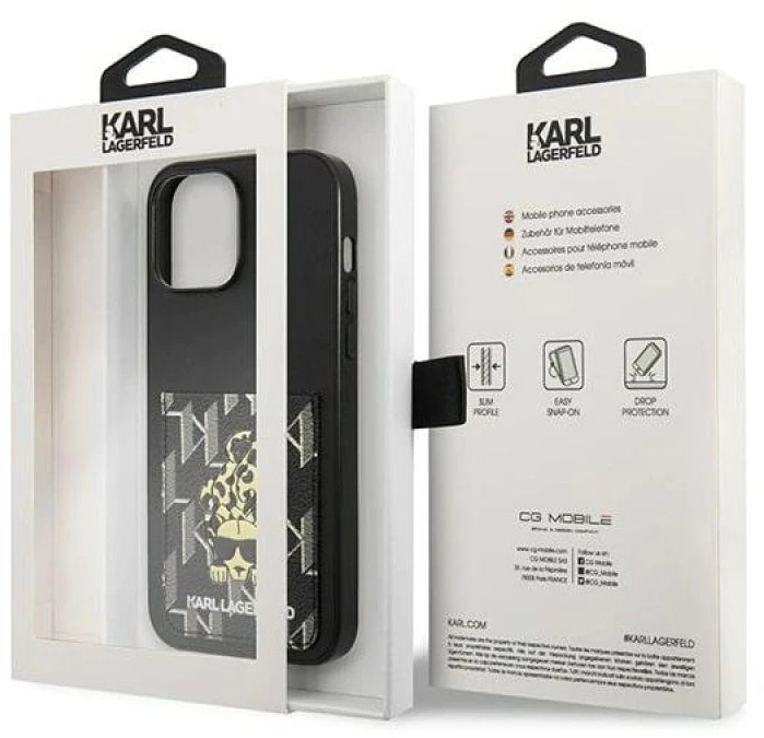 Karl Lagerfeld KLHCP13XCANCNK Apple iPhone 13 Pro Max 6,7″ kietas dėklas juodos spalvos Karlimals Cardslot