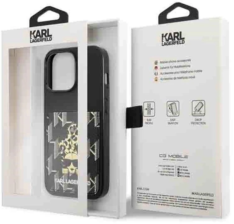 Karl Lagerfeld KLHCP13LCANCNK Apple iPhone 13 Pro / 13 6,1″ kietas dėklas juodos spalvos Karlimals Cardslot