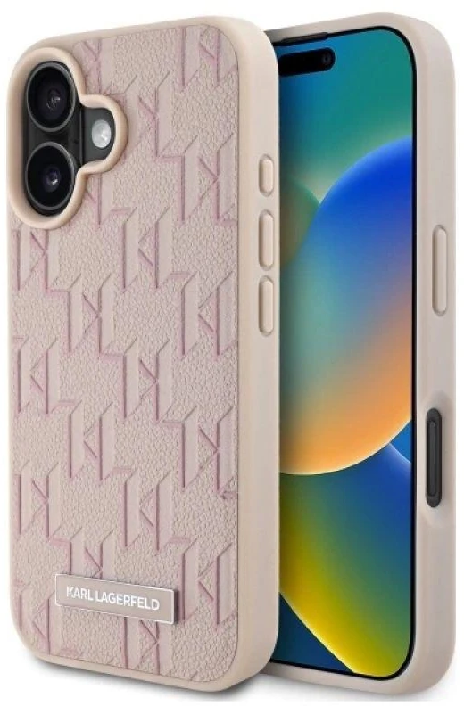 Karl Lagerfeld KLHMP16SPKHPORPP Apple iPhone 16 6.1″ rožinės spalvos kietas dėklas Hot Stamp Magsafe