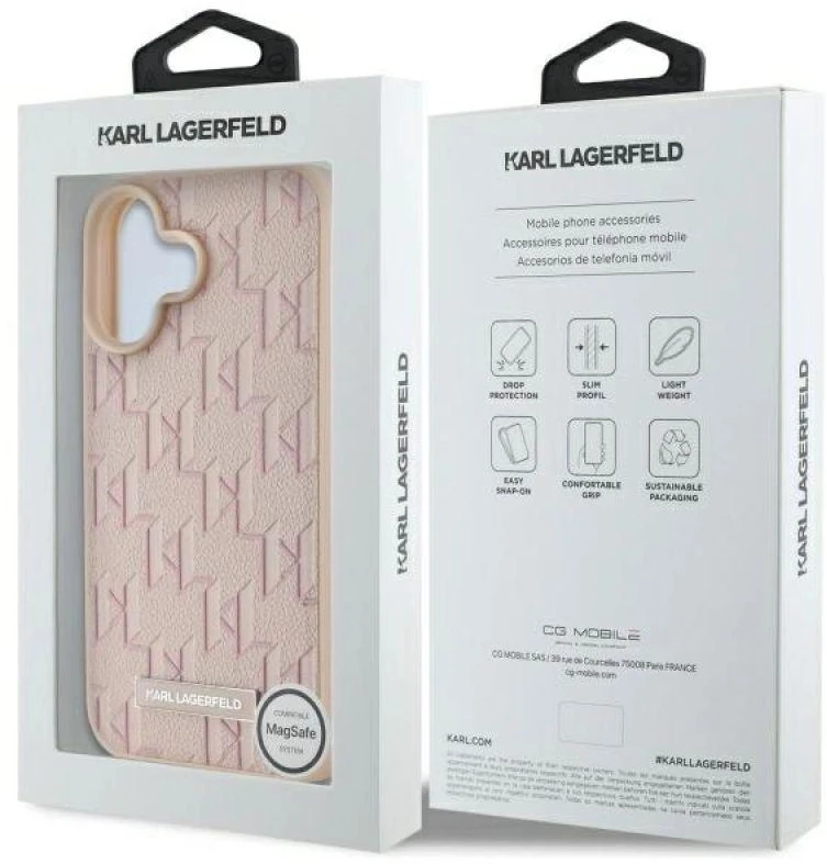 Karl Lagerfeld KLHMP16SPKHPORPP Apple iPhone 16 6.1″ rožinės spalvos kietas dėklas Hot Stamp Magsafe