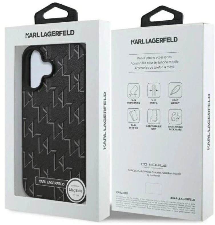 Karl Lagerfeld KLHMP16MPKHPORPK Apple iPhone16 Plus 6.7″ juodos spalvos kietas dėklas Hot Stamp Magsafe