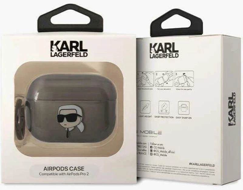 Karl Lagerfeld KKLAP2HNIKTCK Airpods Pro 2 (2022/2023) dėklas juodos spalvos Ikonik Karl Lagerfeld