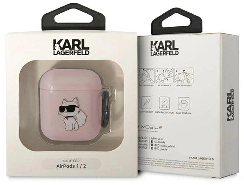Karl Lagerfeld KLA2HNCHTCP Airpods 1/2 dėklas rožinės spalvos Ikonik Choupette