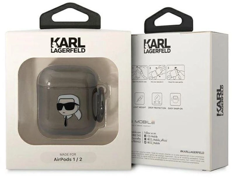 Karl Lagerfeld KLA2HNIKTCK AirPods 1/2 dėklas juodas/juodas Karl's Head