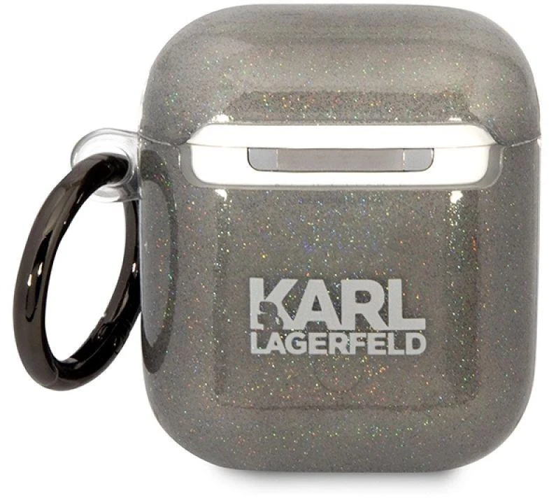 Karl Lagerfeld KLA2HNKCTGK Airpods 1/2 dėklas juodos spalvos Glitter Karl&Choupette