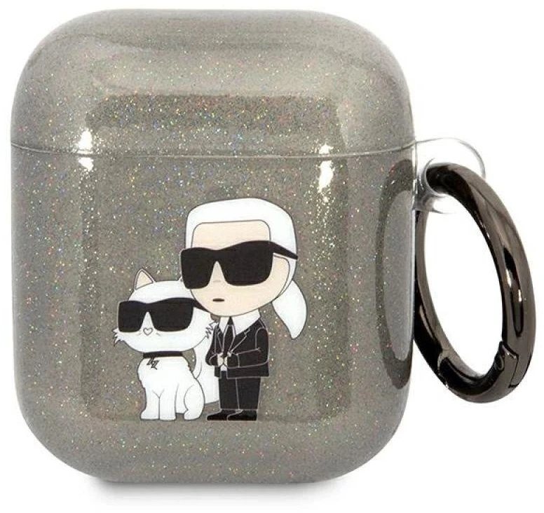 Karl Lagerfeld KLA2HNKCTGK Airpods 1/2 dėklas juodos spalvos Glitter Karl&Choupette