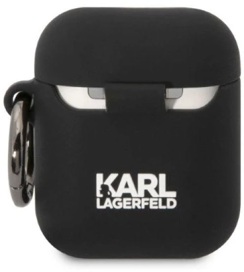 Karl Lagerfeld KLA2RUNIKK AirPods 1/2 dėklas juodas/juodas Silikonas Karl galva 3D