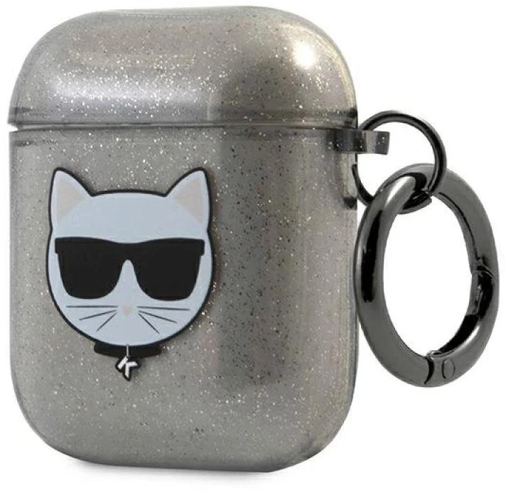Karl Lagerfeld KLA2UCHGK AirPods dėklas juodos spalvos Glitter Choupette