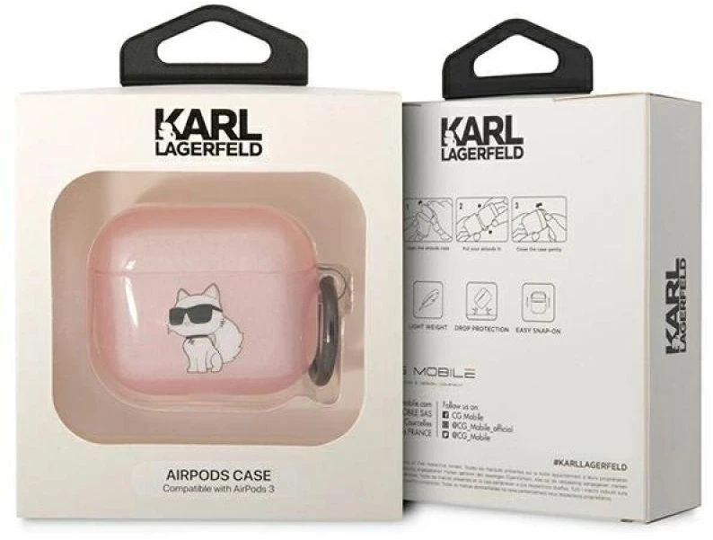 Karl Lagerfeld KLA3HNCHTCP Airpods 3 dėklas rožinės spalvos Ikonik Choupette