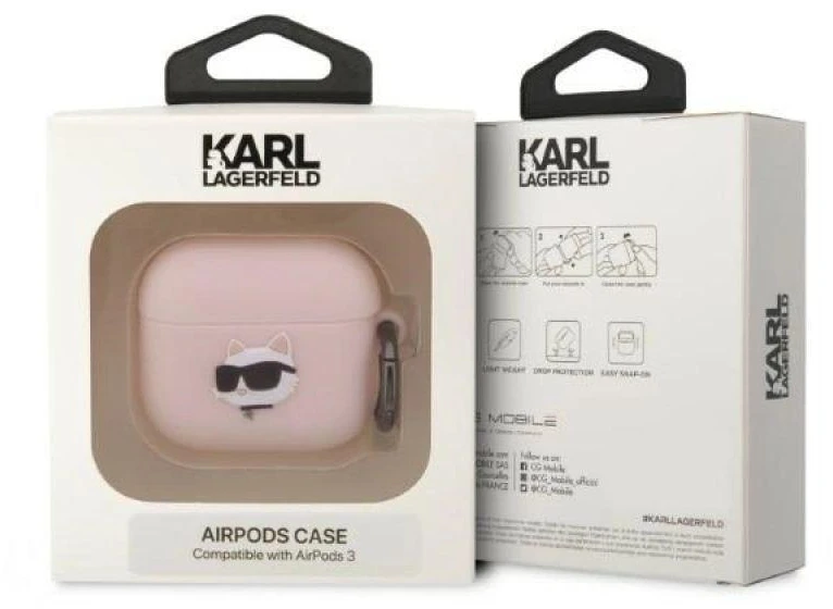 Karl Lagerfeld KLA3RUNCHP silikoninis dėklas AirPods 3 su Choupette 3D galva, rožinis/rožinis