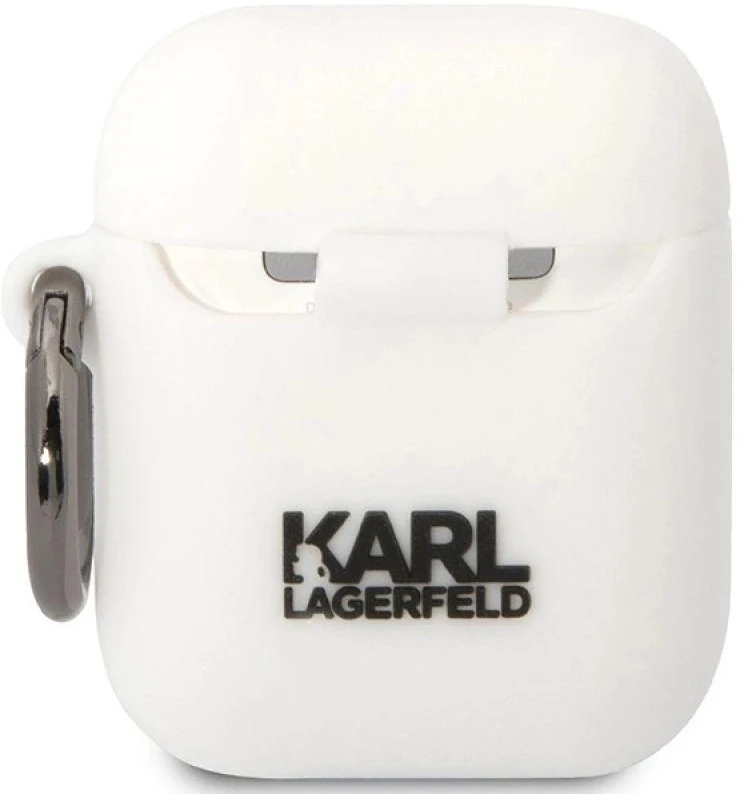 Karl Lagerfeld KLACA2SILKCW AirPods 1/2 dėklas baltos spalvos Silicone Karl & Choupette