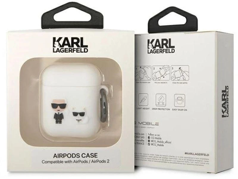 Karl Lagerfeld KLACA2SILKCW AirPods 1/2 dėklas baltos spalvos Silicone Karl & Choupette
