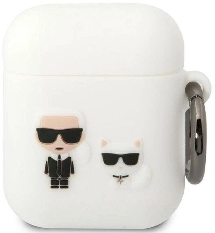 Karl Lagerfeld KLACA2SILKCW AirPods 1/2 dėklas baltos spalvos Silicone Karl & Choupette