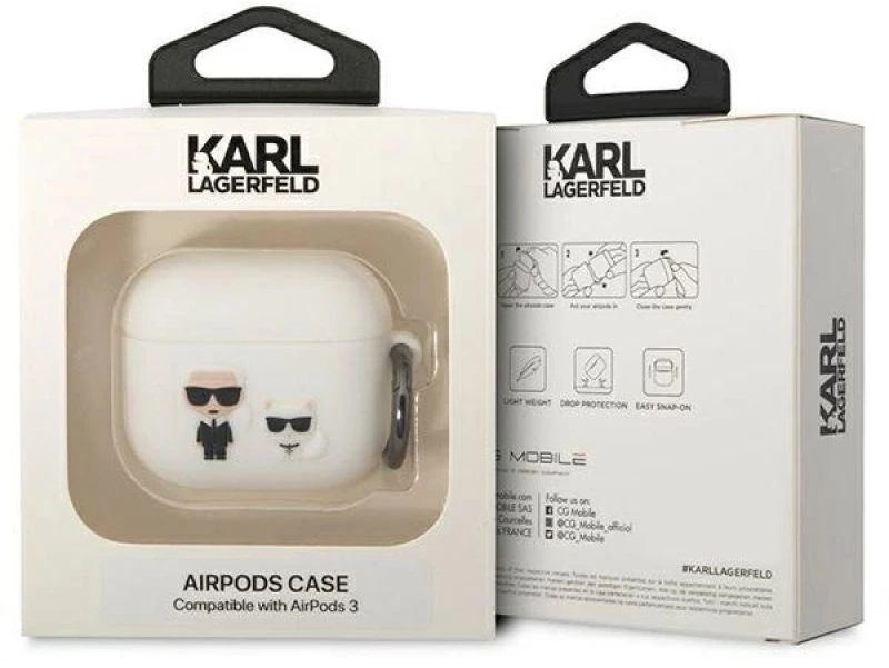 Karl Lagerfeld KLACA3SILKCW AirPods 3 dėklas baltos spalvos silikoninis Karl & Choupette
