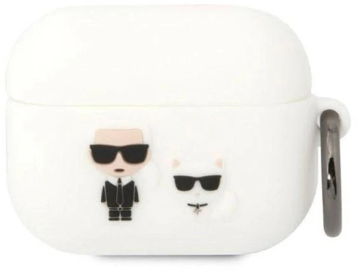 Dėklas Karl Lagerfeld KLACAPSILKCW AirPods Proc over baltos spalvos Silicone Karl & Choupette
