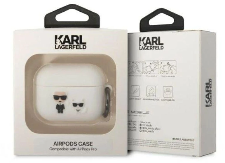 Dėklas Karl Lagerfeld KLACAPSILKCW AirPods Proc over baltos spalvos Silicone Karl & Choupette