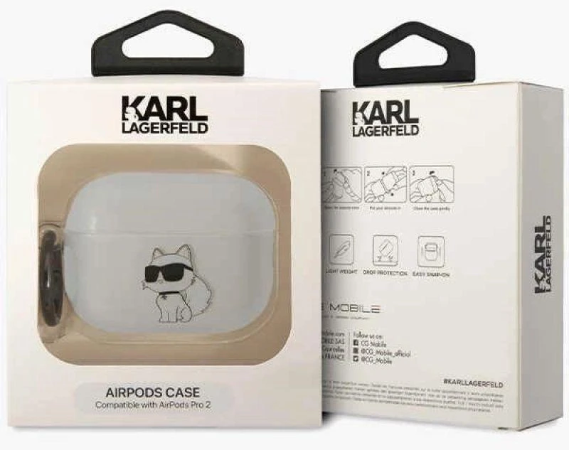 Karl Lagerfeld KLAP2HNCHTCT Airpods Pro 2 apsauginis dėklas, skaidrus, Ikonik Choupette