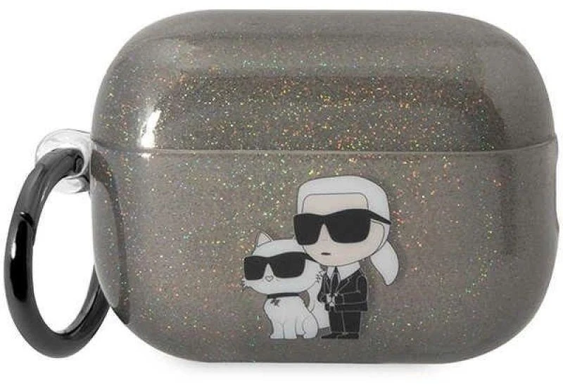 Karl Lagerfeld KLAP2HNKCTGK Airpods Pro 2 (2022/2023) dėklas juodos spalvos Glitter Karl&Choupette