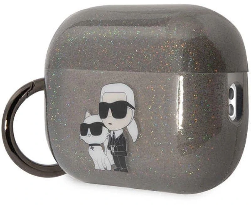 Karl Lagerfeld KLAP2HNKCTGK Airpods Pro 2 (2022/2023) dėklas juodos spalvos Glitter Karl&Choupette