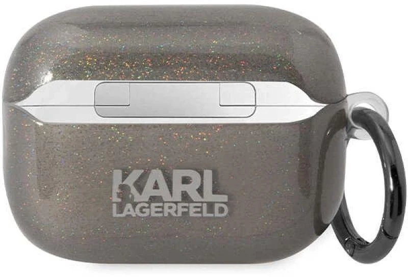 Karl Lagerfeld KLAP2HNKCTGK Airpods Pro 2 (2022/2023) dėklas juodos spalvos Glitter Karl&Choupette