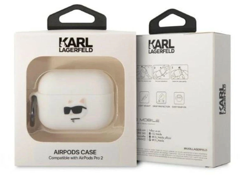 Karl Lagerfeld KLAP2RUNCHH Dėklas AirPods Pro 2, baltas, Silikonas, Choupette Head 3D