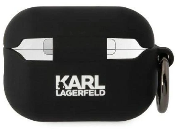 Karl Lagerfeld KLAP2RUNCHK AirPods Pro 2 dėklas, juodas/juodas Silikoninis Choupette galvos 3D dizainas