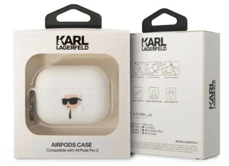 Karl Lagerfeld KLAP2RUNIKH AirPods Pro 2 apsauginis dėklas balta/balta Silikoninis Karl Head 3D