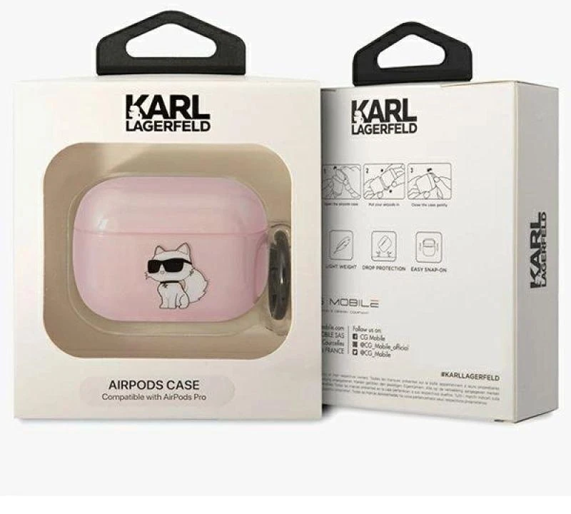 Karl Lagerfeld KLAPHNCHTCP Airpods Pro dėklas rožinės spalvos Ikonik Choupette