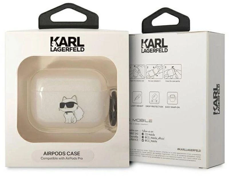 Karl Lagerfeld KLAPHNCHTCT Skaidrus dėklas Airpods Pro Ikonik Choupette