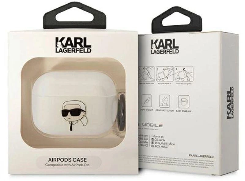 Karl Lagerfeld KLAPHNIKTCT skaidrus dėklas AirPods Pro su Karl'o galva
