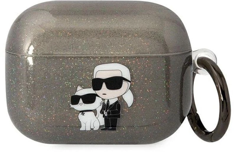 Karl Lagerfeld KLAPHNKCTGK Airpods Pro dėklas juodos spalvos Glitter Karl&Choupette