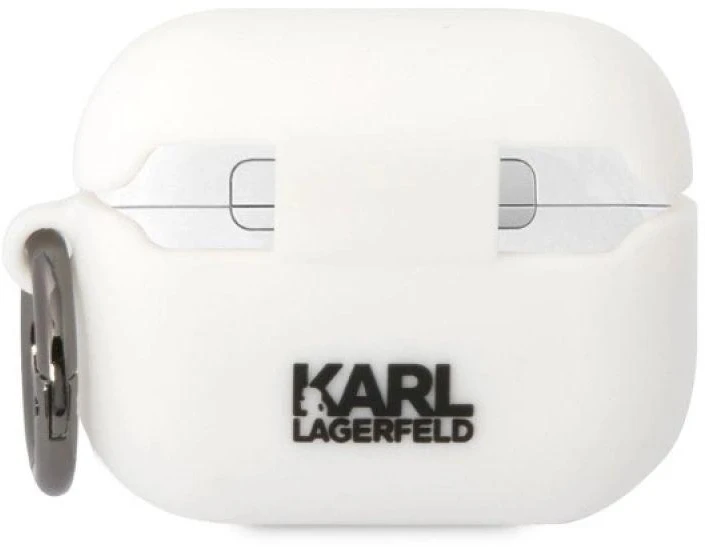 Karl Lagerfeld KLAPRUNCHH AirPods Pro apsauginis dėklas, balta/balta, silikoninis, Choupette Head 3D