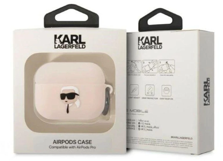 Karl Lagerfeld KLAPRUNIKP AirPods Pro dėklas rožinis/rožinis Silikoninis Karl Head 3D