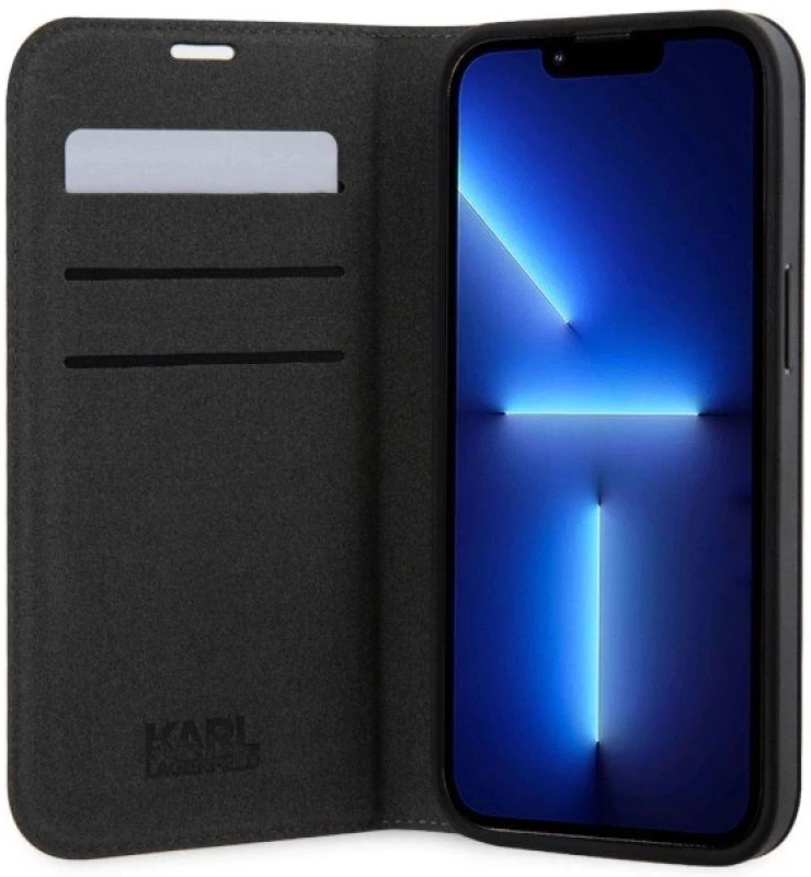 Karl Lagerfeld KLBKP14LSAKLHPG Apple iPhone 14Pro 6.1″ bookdėklas sidabrinis Saffiano Monogram