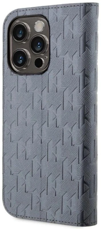 Karl Lagerfeld KLBKP14LSAKLHPG Apple iPhone 14Pro 6.1″ bookdėklas sidabrinis Saffiano Monogram