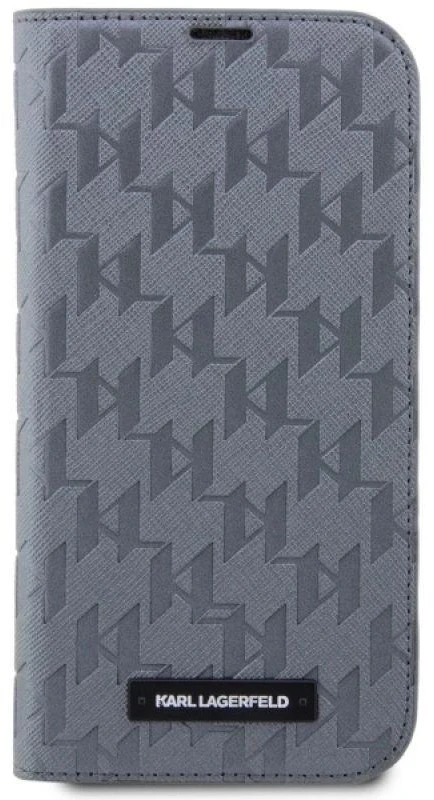 Karl Lagerfeld KLBKP14LSAKLHPG Apple iPhone 14Pro 6.1″ bookdėklas sidabrinis Saffiano Monogram